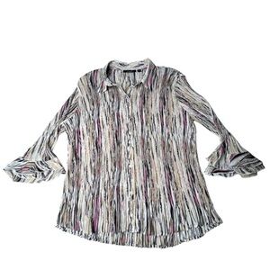 ESSENTIALS By Milano Multi-colored Crinkled Button-up Blouse Women's Size 2X